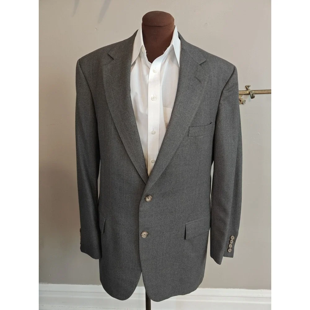 Bassano Mens Wool Sports Coat 45L Olive Gray Red Striped 2 Button Blazer Italy